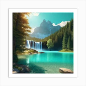 Waterfall In The Mountains 39 Art Print