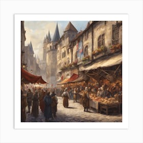 187039 Medieval Market Square With Vendors Selling Goods, Xl 1024 V1 0 Art Print