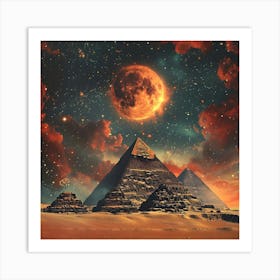 Egyptian Pyramids And Moon, retro collage Art Print