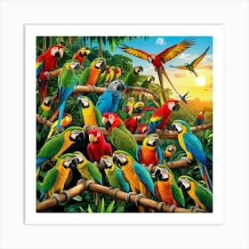 Parrots In The Jungle 1 Art Print