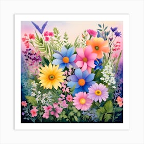 Colorful Flowers Background Art Print