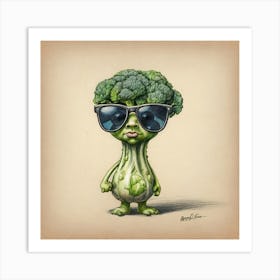 Broccoli With Sunglasses Art Print