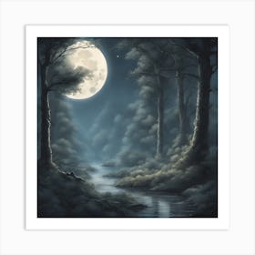 Full Moon In The Forest Art Print