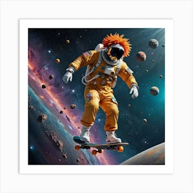 Kosmonaut Skateboarding In Space Art Print