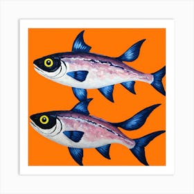 Two Fish On An Orange Background 2 Art Print