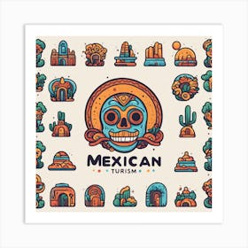 Mexican Tourism Icon Set Art Print