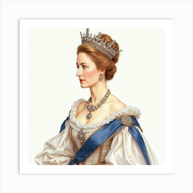 Elegant Watercolor Portrayal Of Queen Elizabeth I, Capturing Her Poise 1 Art Print