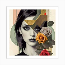 Abstract Female Painting Girl And Roses Art Print