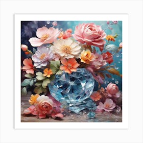 Diamond Vase With Flowers Art Print