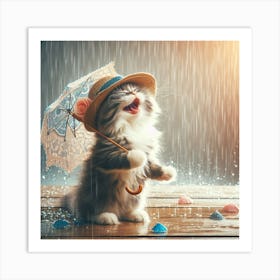 Cute Kitten In The Rain Art Print