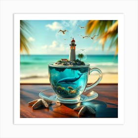 Lighthouse In A Cup Art Print