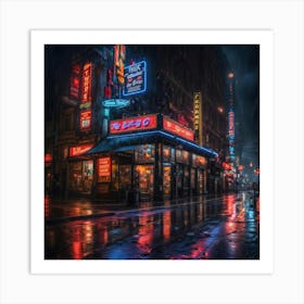 Neon Signs in the Rain Art Print