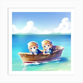 Girls in the boat Art Print