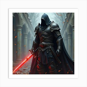 A Warrior In Black Armor Holding A Glowing Red Sword 1 Art Print