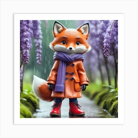 cute cartoon 3D fox in the rain Art Print