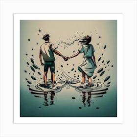 Couple Holding Hands In Water Art Print