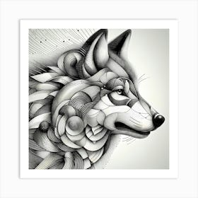 Wolf - Abstract Line Art Illustration 287 Art Print