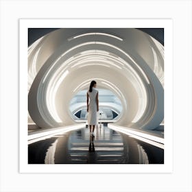 Woman In A Futuristic Tunnel Art Print