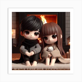 Just a Couple Sitting In Front Of Fireplace Art Print