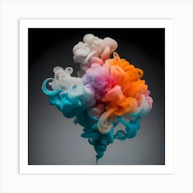Abstract Long Cloud Of Colourful Smoke On A Grey Art Print