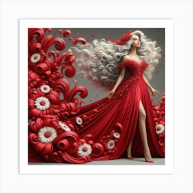 3d Girl In Red Dress 1 Art Print