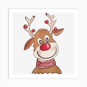 Cute Reindeer Face Santa Claus Merry Christmas Holiday Poster