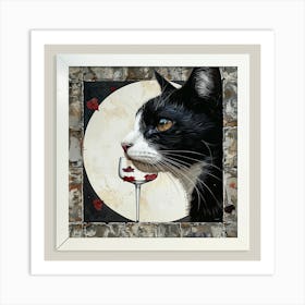 Cat Drinking Wine Art Print