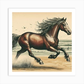 Horse Running On The Beach 1 Art Print