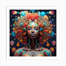 Colorful Woman With Balloons Art Print