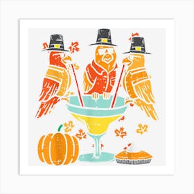 Thanksgiving 3 Pilgrim Parrots Fall Autumn Bird Men Women Art Print