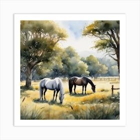 Horses Grazing In A Field 8 Art Print