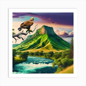 Eagle Perched On A Branch Art Print