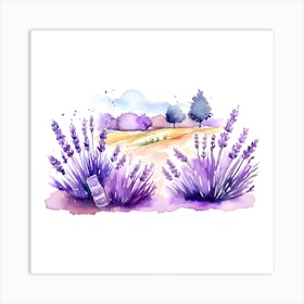 Watercolor Lavender Field Art Print