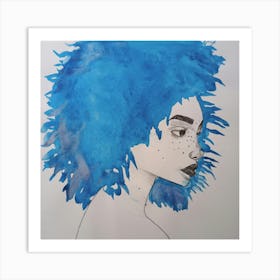 Blue Haired Girl Art Print