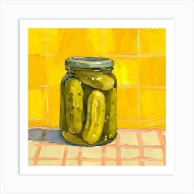 Pickles In A Jar Yellow Background 3 Art Print