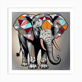 Intricately Designed Geometric Elephant Black And White with contrast color Illustration Art Print