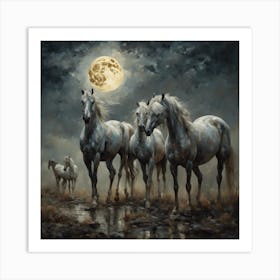 wild herd in the moonlight Art Print