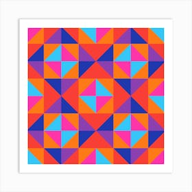 GEOMETRIC SQUARE CHECKERBOARD TILES in Glam 70s Disco Revival Colours Pink Purple Red Orange Blue Art Print