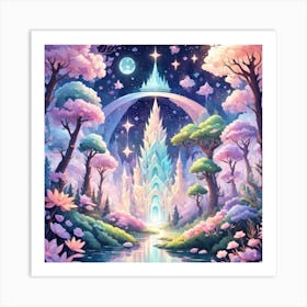 A Fantasy Forest With Twinkling Stars In Pastel Tone Square Composition 430 Art Print