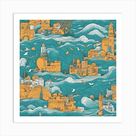 Israeli City In The Sea Art Print