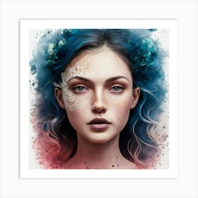 Watercolor Of A Girl With Blue Hair 1 Art Print