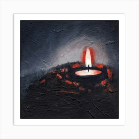 Candle Light - painting original textured square dark hand painted artwork acrylic fire flame cozy Art Print