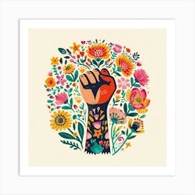 Hand Fist Feminine Flowers In Bright Colors Art Print