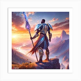 Warrior Standing On Top Of A Mountain 2 Art Print