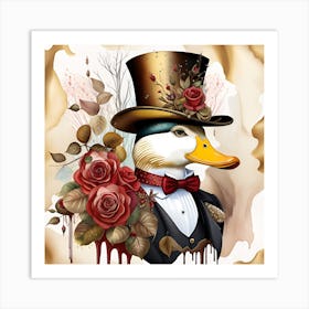 Duck In Top Hat Watercolor Splash Dripping 11 Art Print