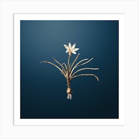 Gold Botanical Rain Lily on Dusk Blue n.4788 Art Print