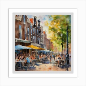 Amsterdam Cafes.Amsterdam city.summer. Cafes. Passersby, sidewalks. Oil colors. Art Print