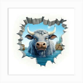 Bull In The Water Art Print