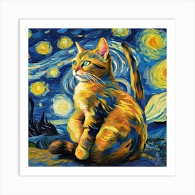 Van Gogh Cat Artwork Featuring 1 Art Print