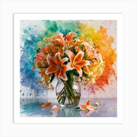 A Vibrant Bouquet Of Flowers Predominantly Featuri Art Print